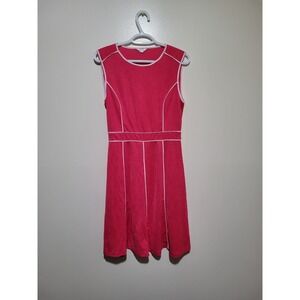 Meaneor Fit and Flare Dress Womens Medium Pink White‎ Contrast Piping Sleeveless